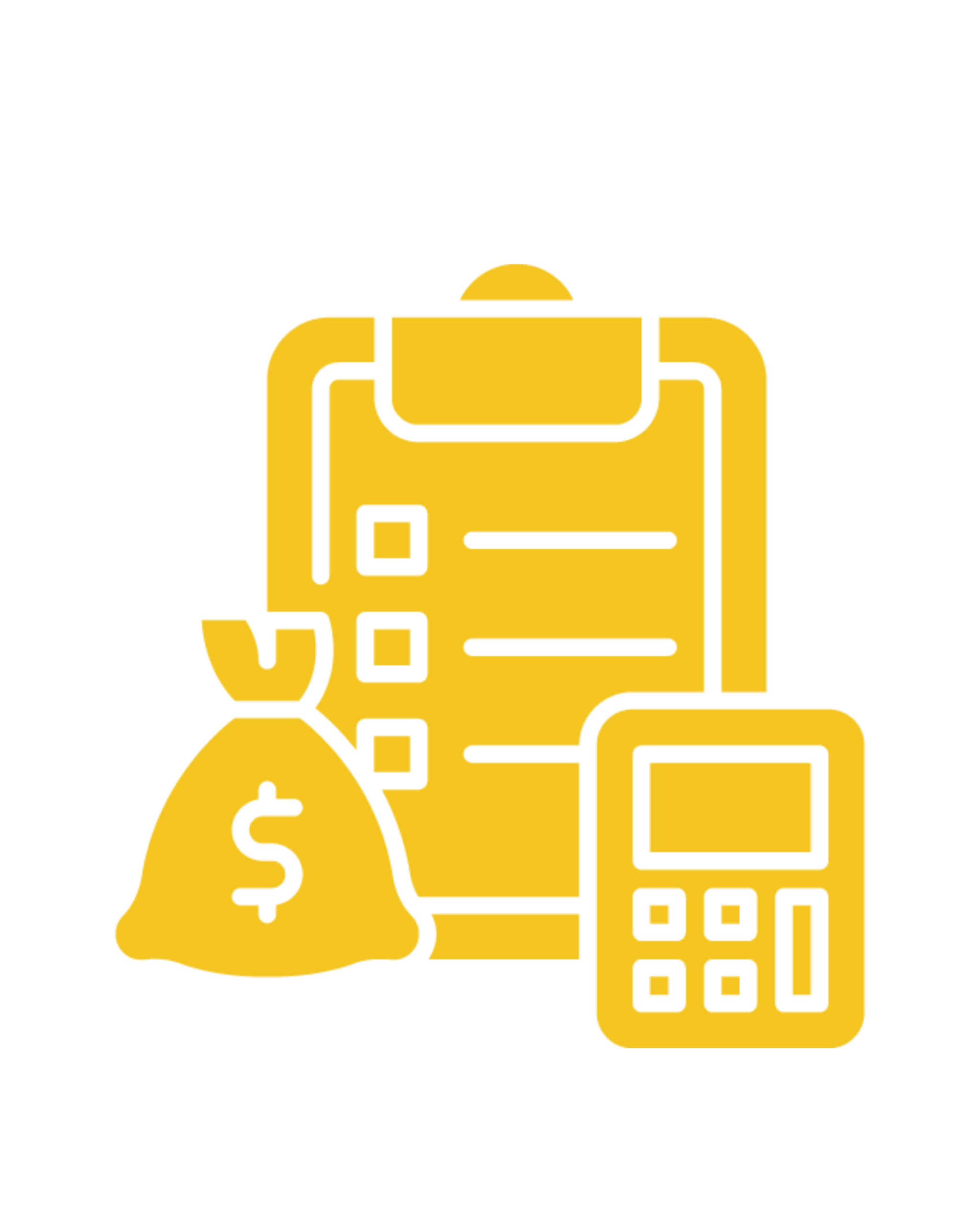 A golden icon featuring a clipboard with a checklist, a money bag, and a calculator, symbolizing comprehensive financial planning, budgeting, and financial services