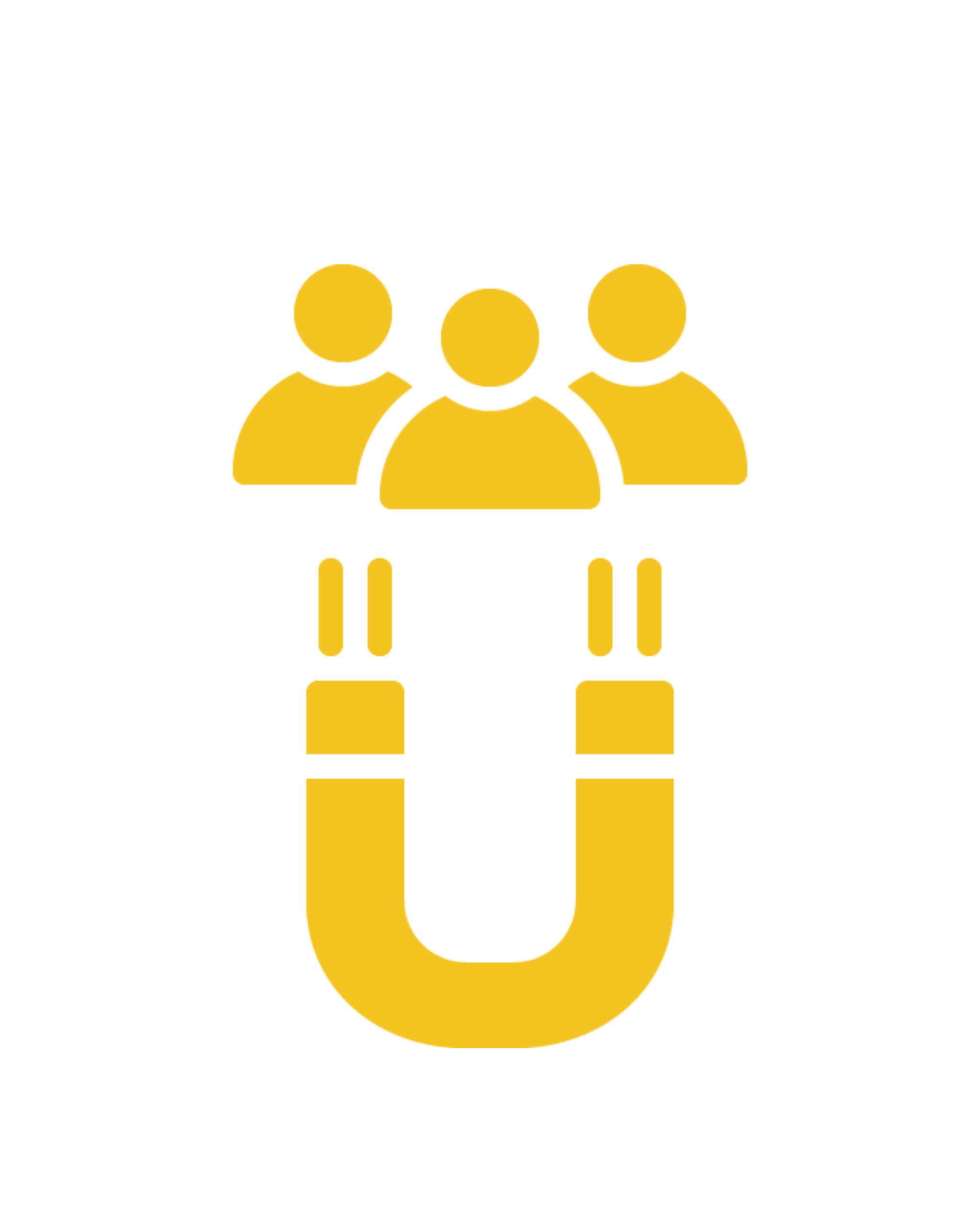 A golden icon featuring a magnet attracting three person figures, symbolizing effective customer engagement and attraction strategies for a multi-channel contact center.