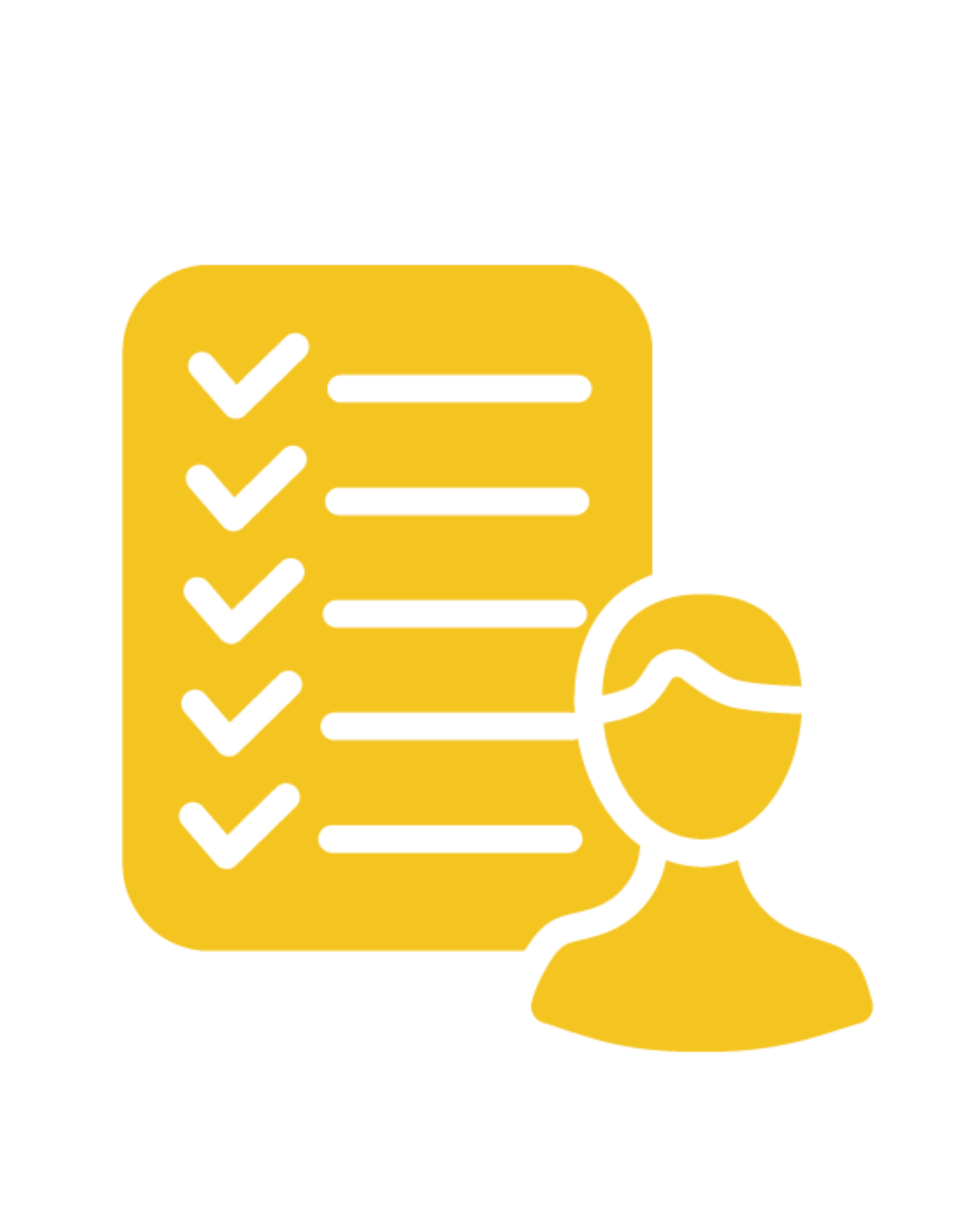 A golden icon showing a checklist with checkmarks next to a user profile, symbolizing thorough expertise assessment and skill validation for legal process outsourcing.