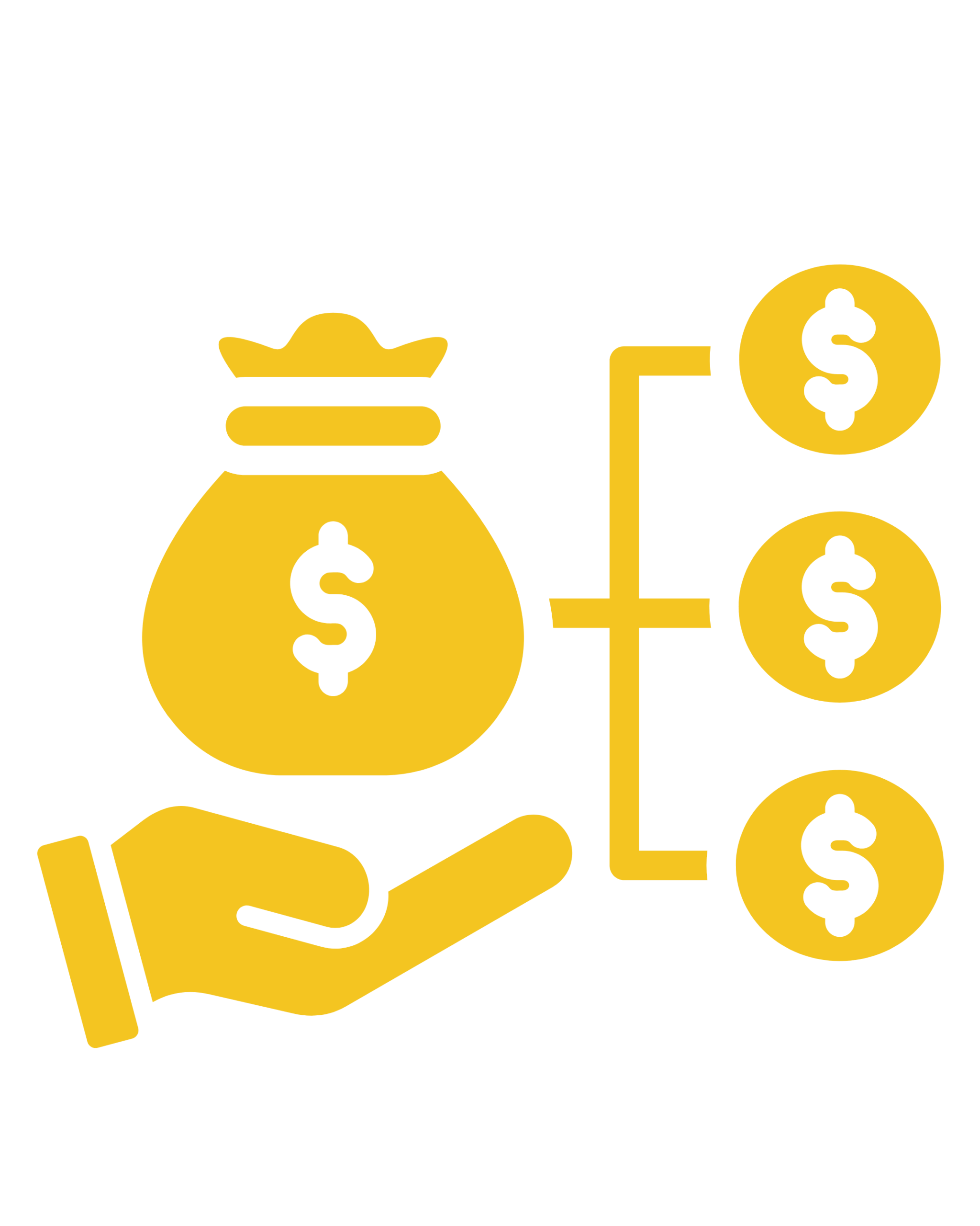 A golden icon of a hand holding a money bag, branching out to individual dollar signs, symbolizing cost-effective outsourced recruitment solutions and efficient budget allocation.