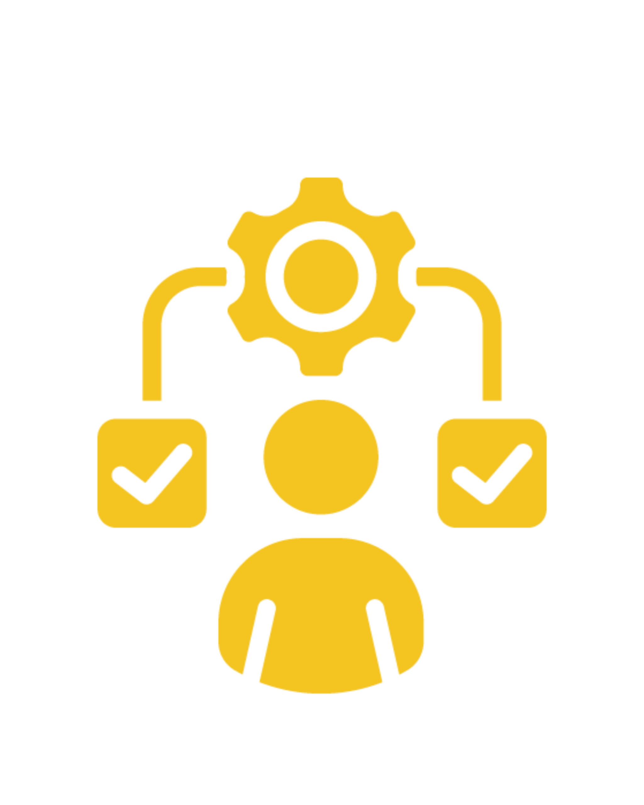 A golden icon of a person connected to a gear and two checkmarks, symbolizing robust capability, optimized processes, and verified skills for telemarketing services.